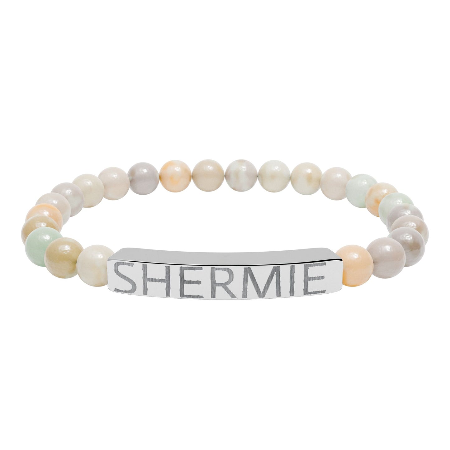 Engravable Natural Stone Stretch Bar Bracelet — Personalized Name Beaded Bracelet