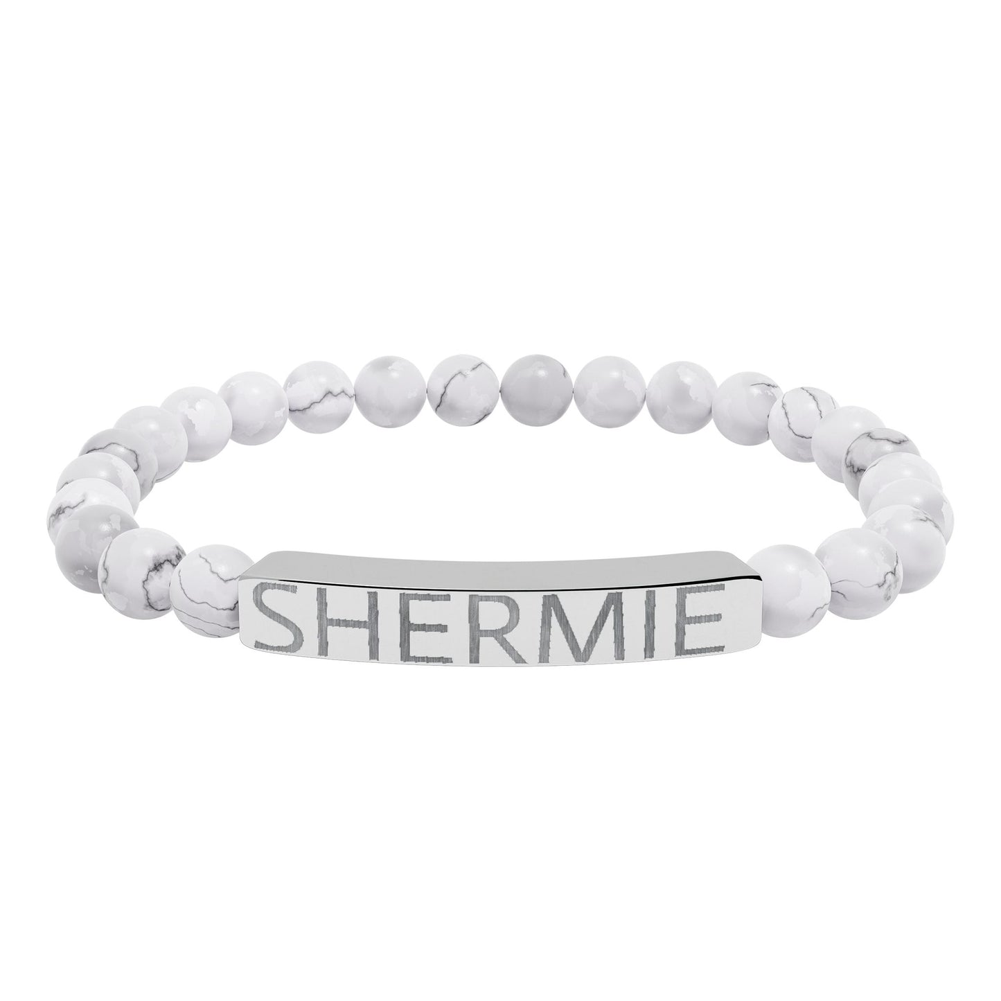 Engravable Natural Stone Stretch Bar Bracelet — Personalized Name Beaded Bracelet