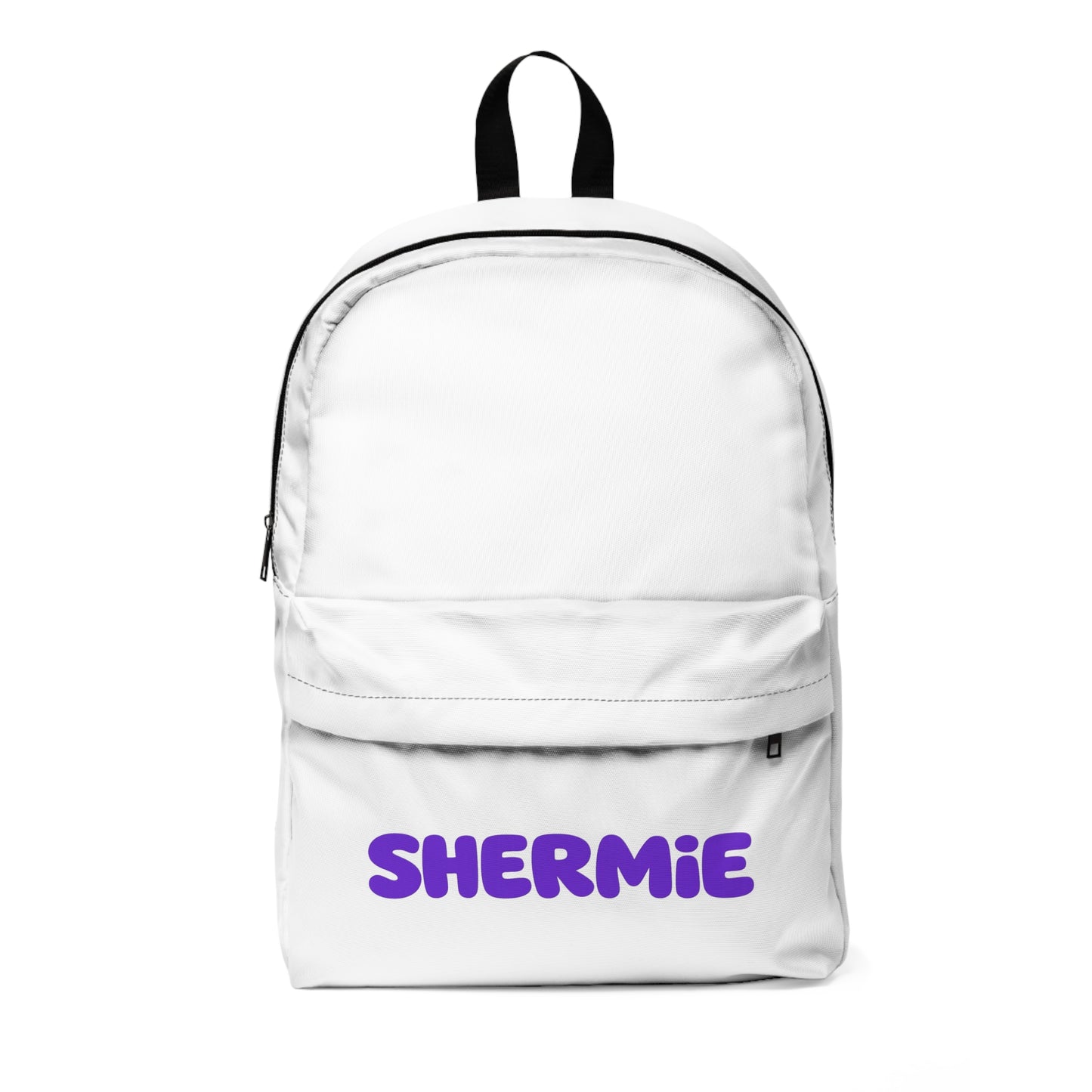 Personalized 'SHERMIE' Backpack – White Classic School & Travel Bag
