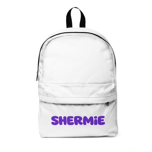Personalized 'SHERMIE' Backpack – White Classic School & Travel Bag