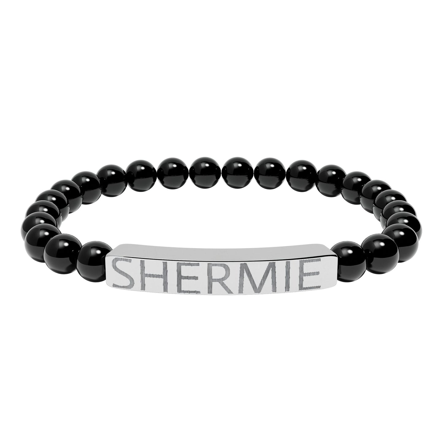 Engravable Natural Stone Stretch Bar Bracelet — Personalized Name Beaded Bracelet