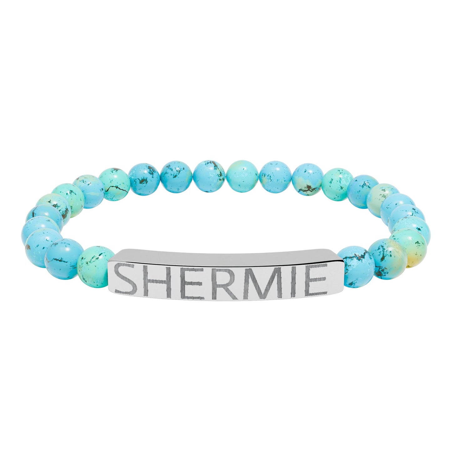 Engravable Natural Stone Stretch Bar Bracelet — Personalized Name Beaded Bracelet