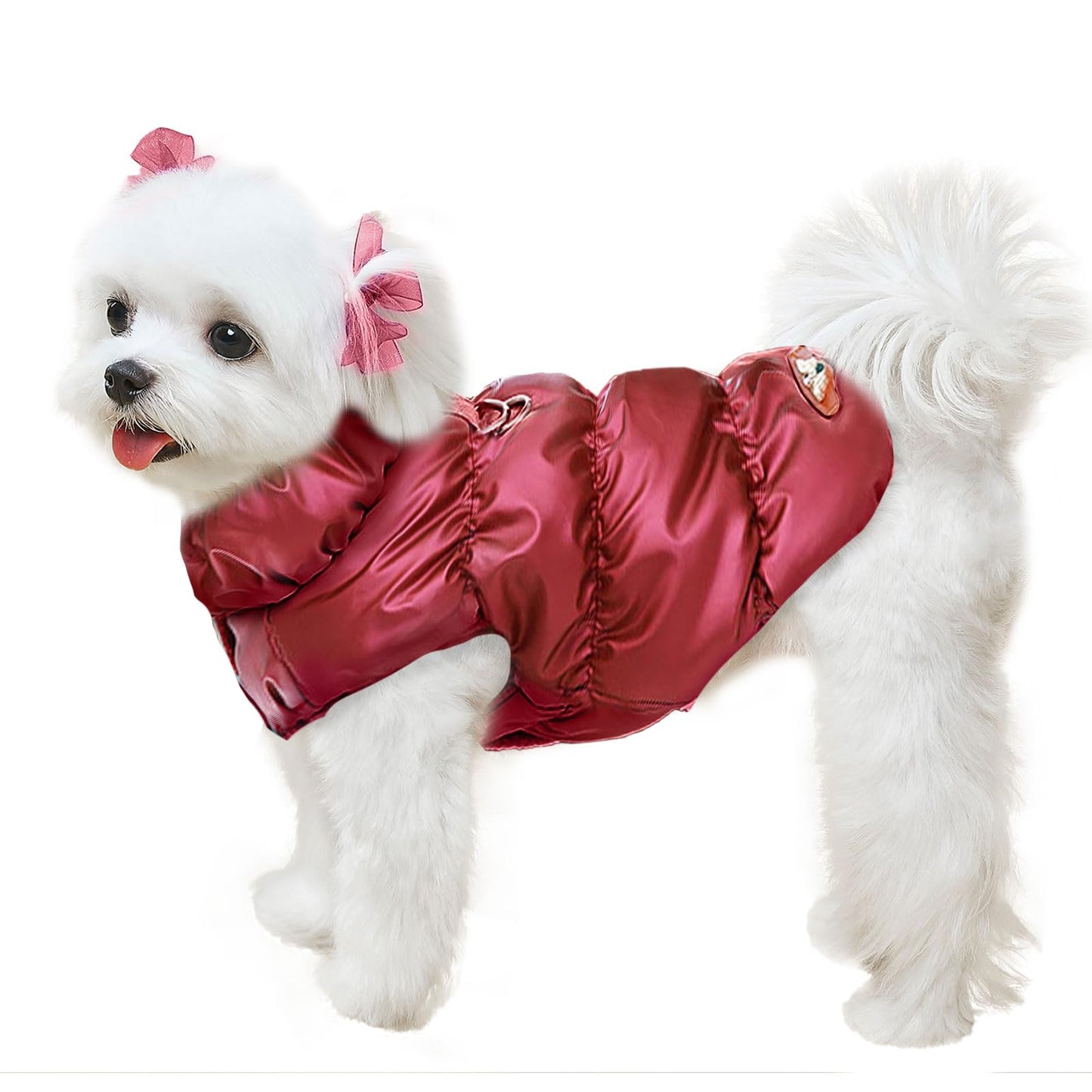 Winter Warm Dog Jacket for Small Medium Dogs Cat Cold Weather Coats with Harness Paded Dog Fleece Vest Waterproof Windproof Dog Snow Jacket Pet Puppy Clothes（Pink,S）