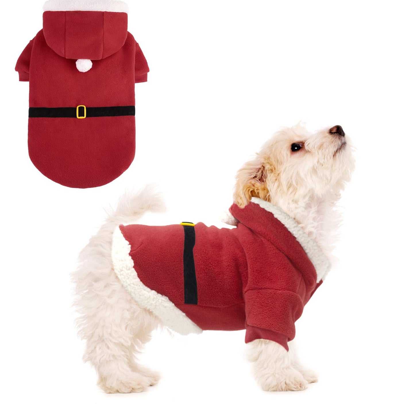 EXPAWLORER Christmas Dog Hoodie - Santa Claus Christmas Costume Outfit, Pet Winter Sweater Coat, Puppy Party Clothes Apparel for Small Medium Dogs