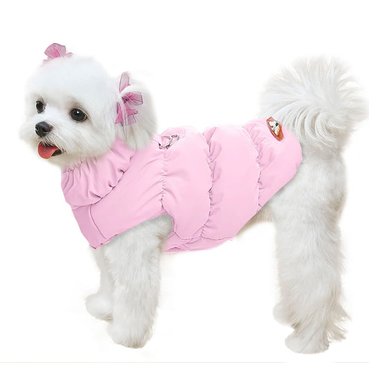 Winter Warm Dog Jacket for Small Medium Dogs Cat Cold Weather Coats with Harness Paded Dog Fleece Vest Waterproof Windproof Dog Snow Jacket Pet Puppy Clothes（Pink,S）