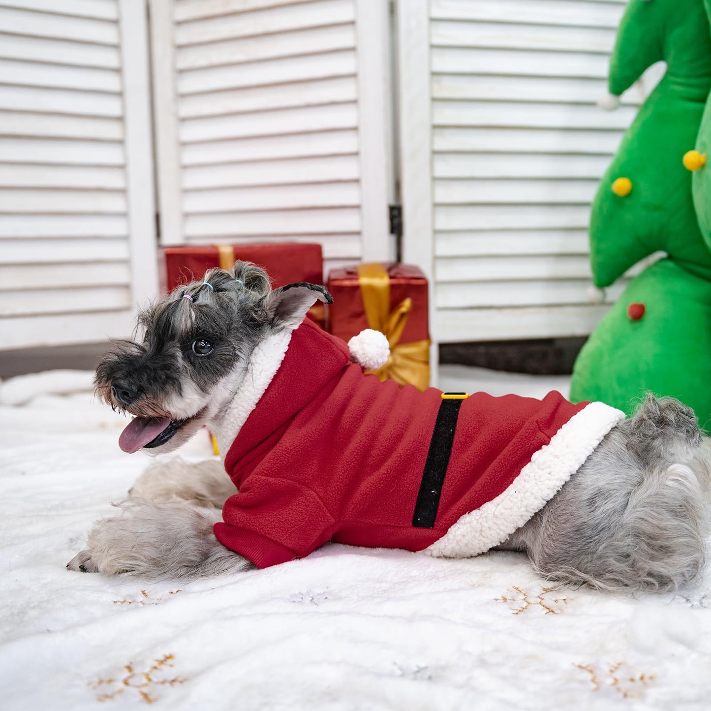 EXPAWLORER Christmas Dog Hoodie - Santa Claus Christmas Costume Outfit, Pet Winter Sweater Coat, Puppy Party Clothes Apparel for Small Medium Dogs