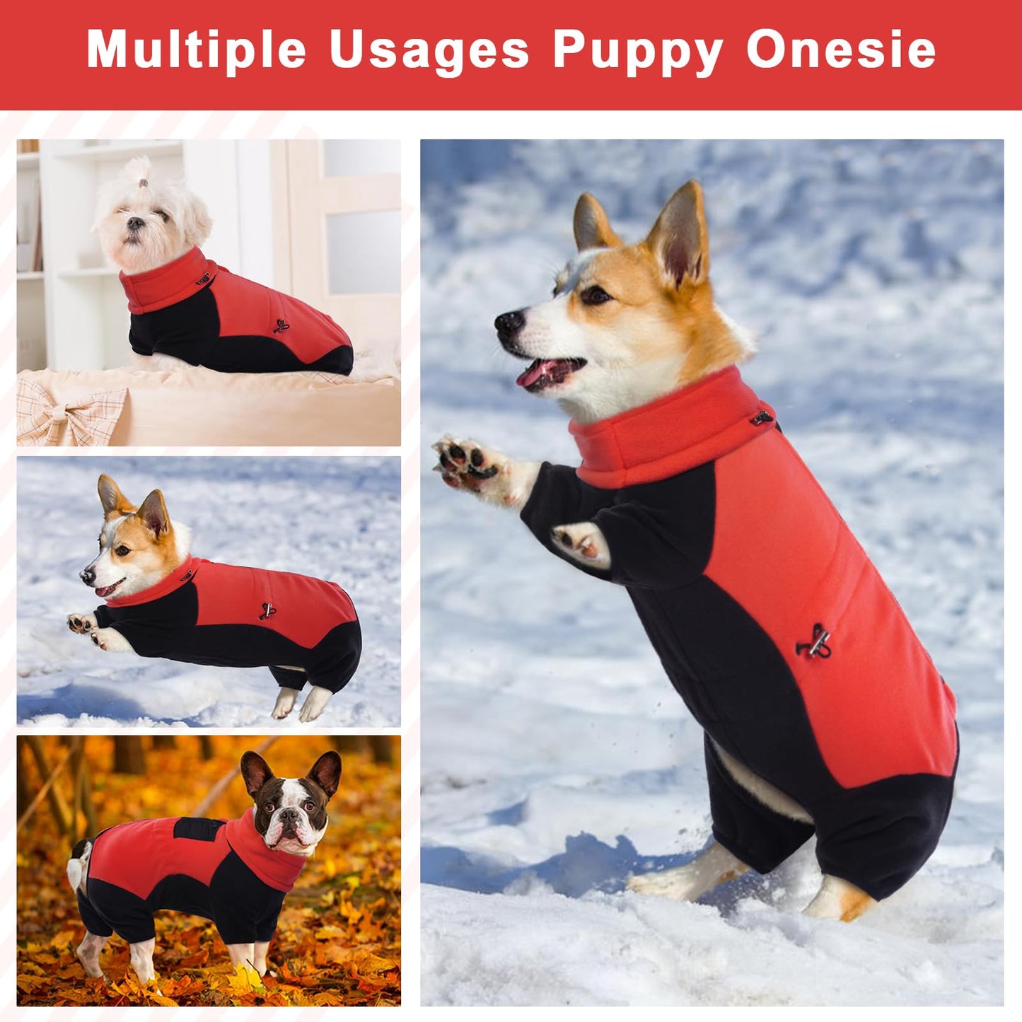 DENTRUN Dog Winter Coat Warm Fleece Jacket, Dog Pajamas Turtleneck Dog Sweater Puppy Cold Weather Outfit Thermal Bodysuit, Dog Sweatshirts Dog Snowsuit Puppy Coat Apparel Dog Fleece Soft Jumpsuit