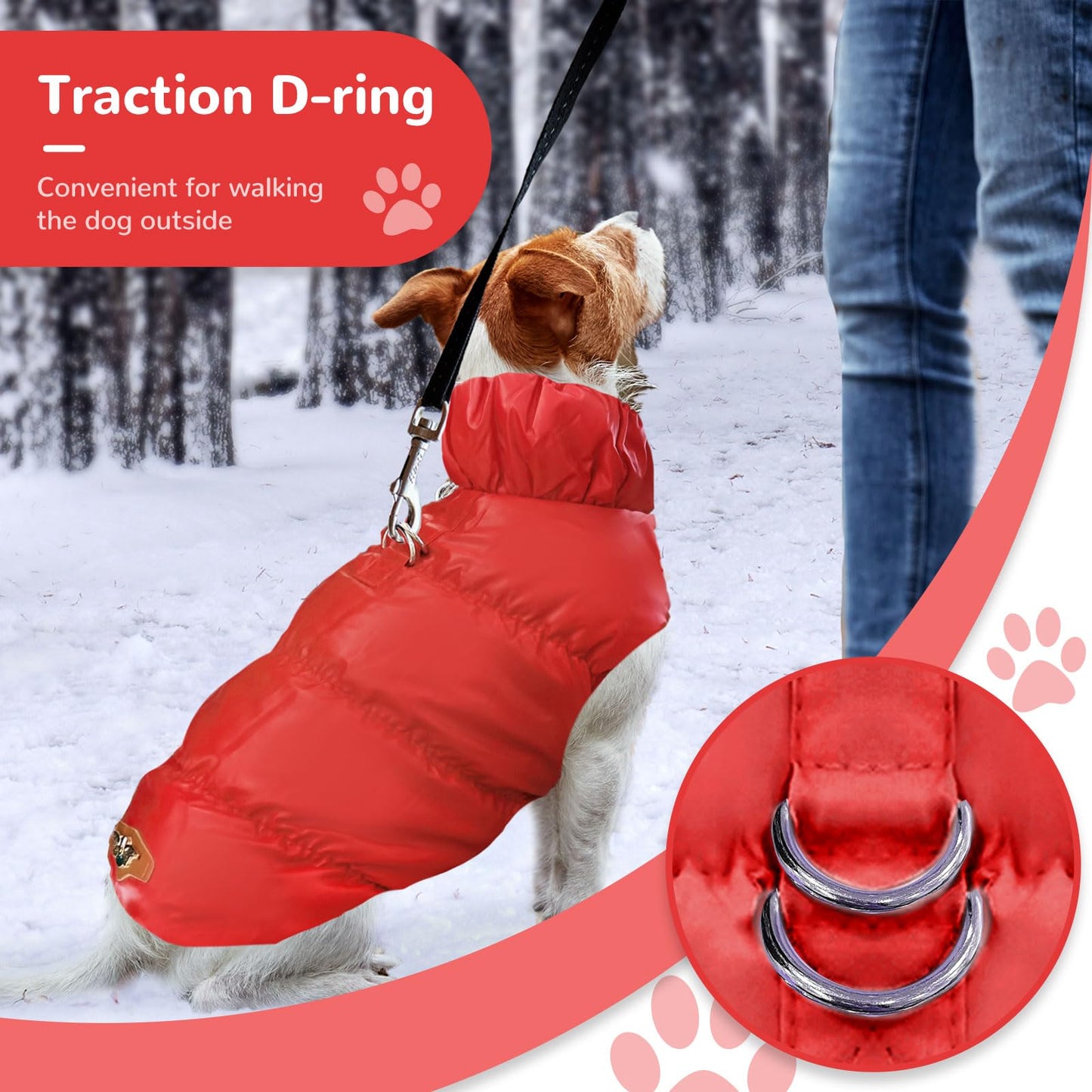 Winter Warm Dog Jacket for Small Medium Dogs Cat Cold Weather Coats with Harness Paded Dog Fleece Vest Waterproof Windproof Dog Snow Jacket Pet Puppy Clothes（Pink,S）