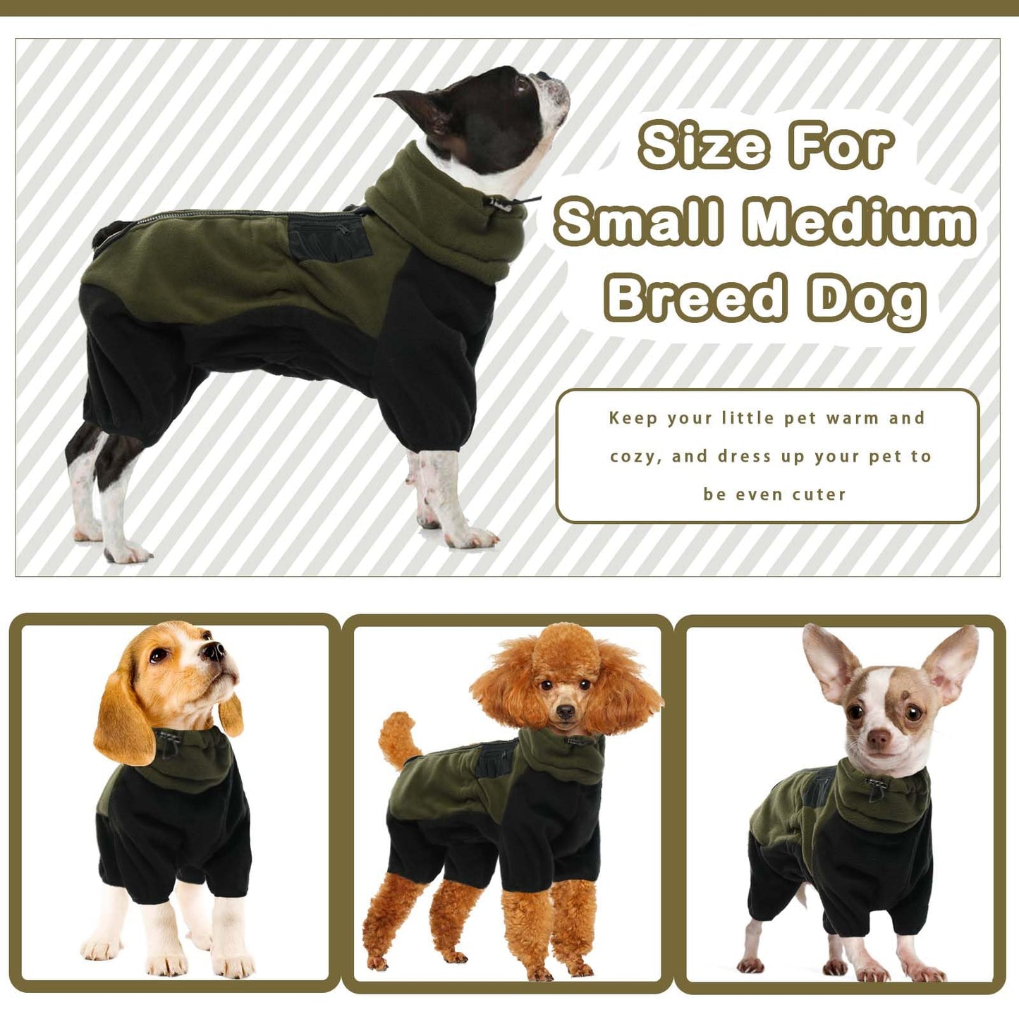 DENTRUN Dog Winter Coat Warm Fleece Jacket, Dog Pajamas Turtleneck Dog Sweater Puppy Cold Weather Outfit Thermal Bodysuit, Dog Sweatshirts Dog Snowsuit Puppy Coat Apparel Dog Fleece Soft Jumpsuit