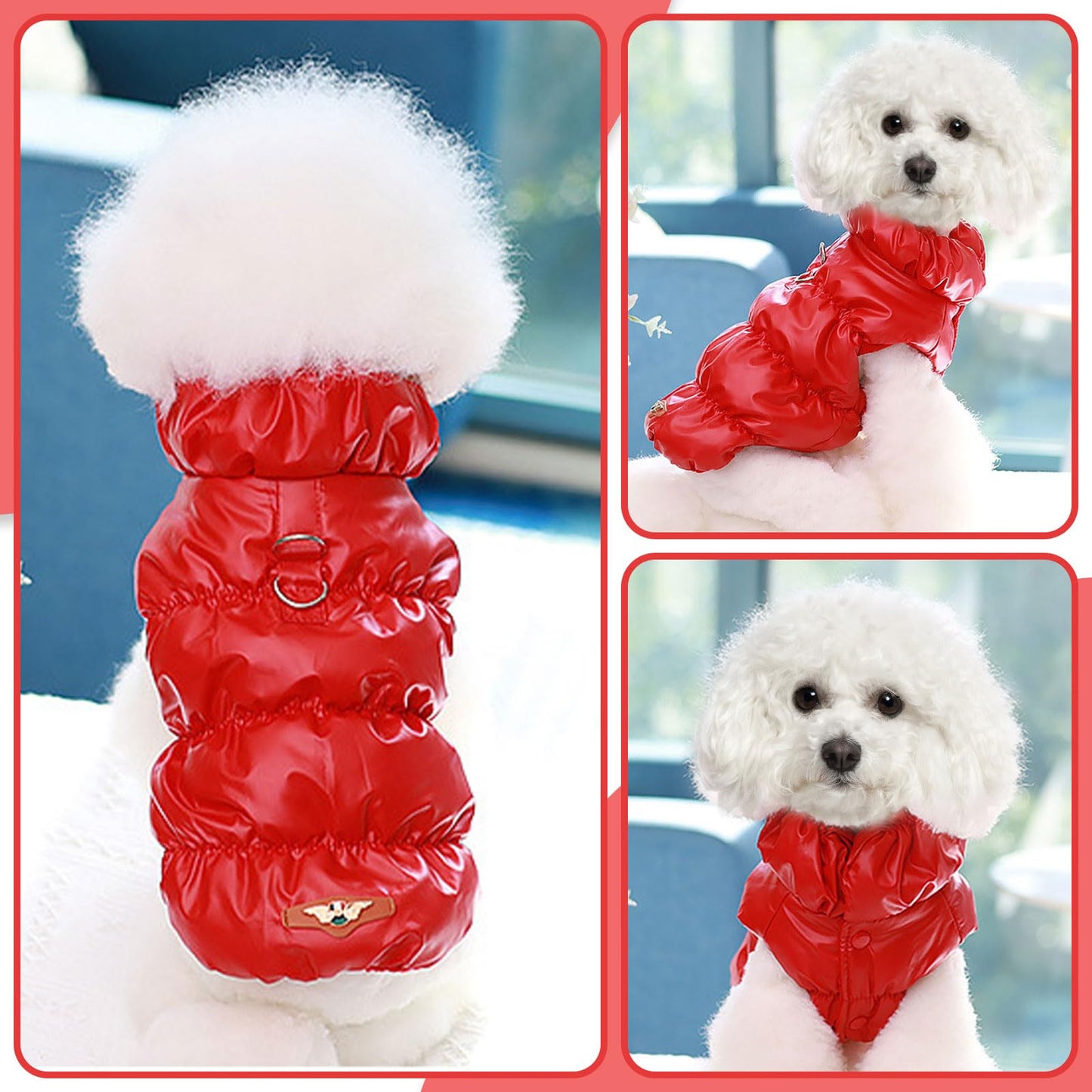 Winter Warm Dog Jacket for Small Medium Dogs Cat Cold Weather Coats with Harness Paded Dog Fleece Vest Waterproof Windproof Dog Snow Jacket Pet Puppy Clothes（Pink,S）