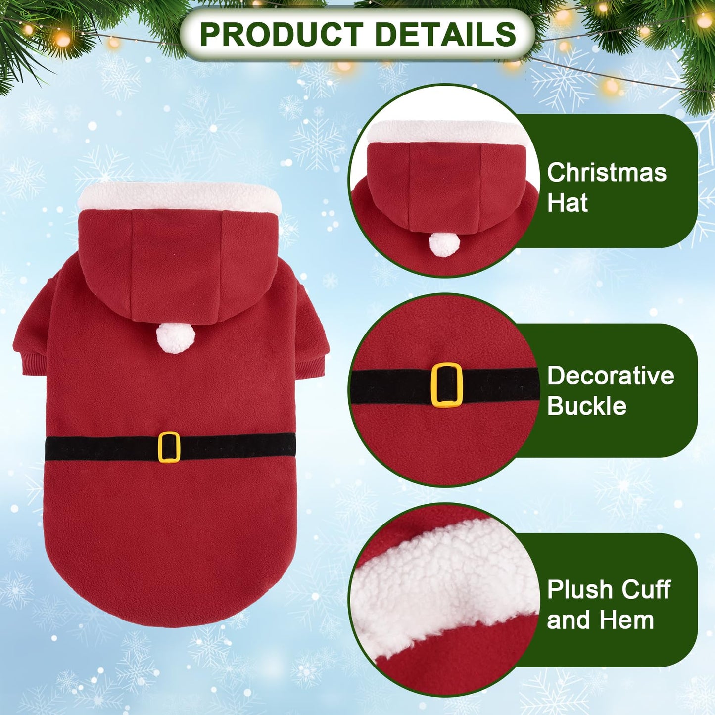 EXPAWLORER Christmas Dog Hoodie - Santa Claus Christmas Costume Outfit, Pet Winter Sweater Coat, Puppy Party Clothes Apparel for Small Medium Dogs