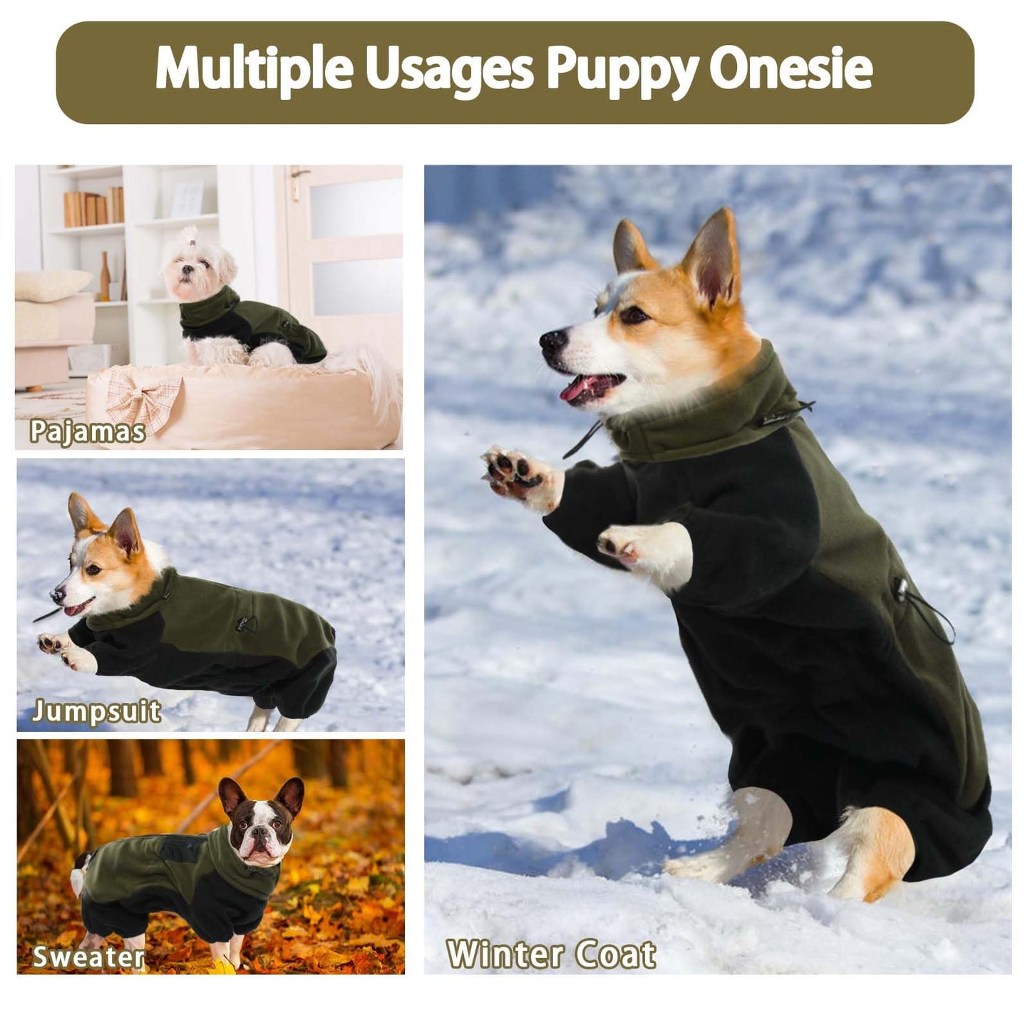 DENTRUN Dog Winter Coat Warm Fleece Jacket, Dog Pajamas Turtleneck Dog Sweater Puppy Cold Weather Outfit Thermal Bodysuit, Dog Sweatshirts Dog Snowsuit Puppy Coat Apparel Dog Fleece Soft Jumpsuit