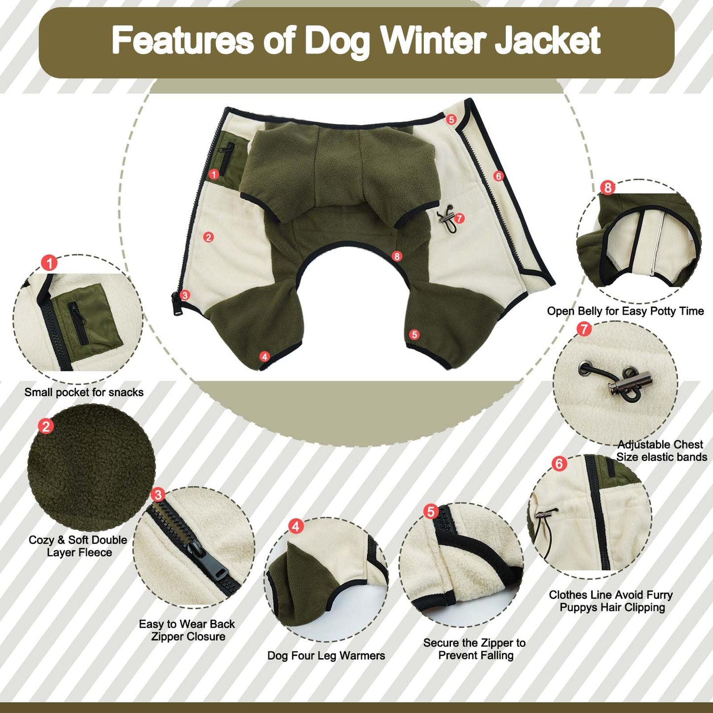 DENTRUN Dog Winter Coat Warm Fleece Jacket, Dog Pajamas Turtleneck Dog Sweater Puppy Cold Weather Outfit Thermal Bodysuit, Dog Sweatshirts Dog Snowsuit Puppy Coat Apparel Dog Fleece Soft Jumpsuit