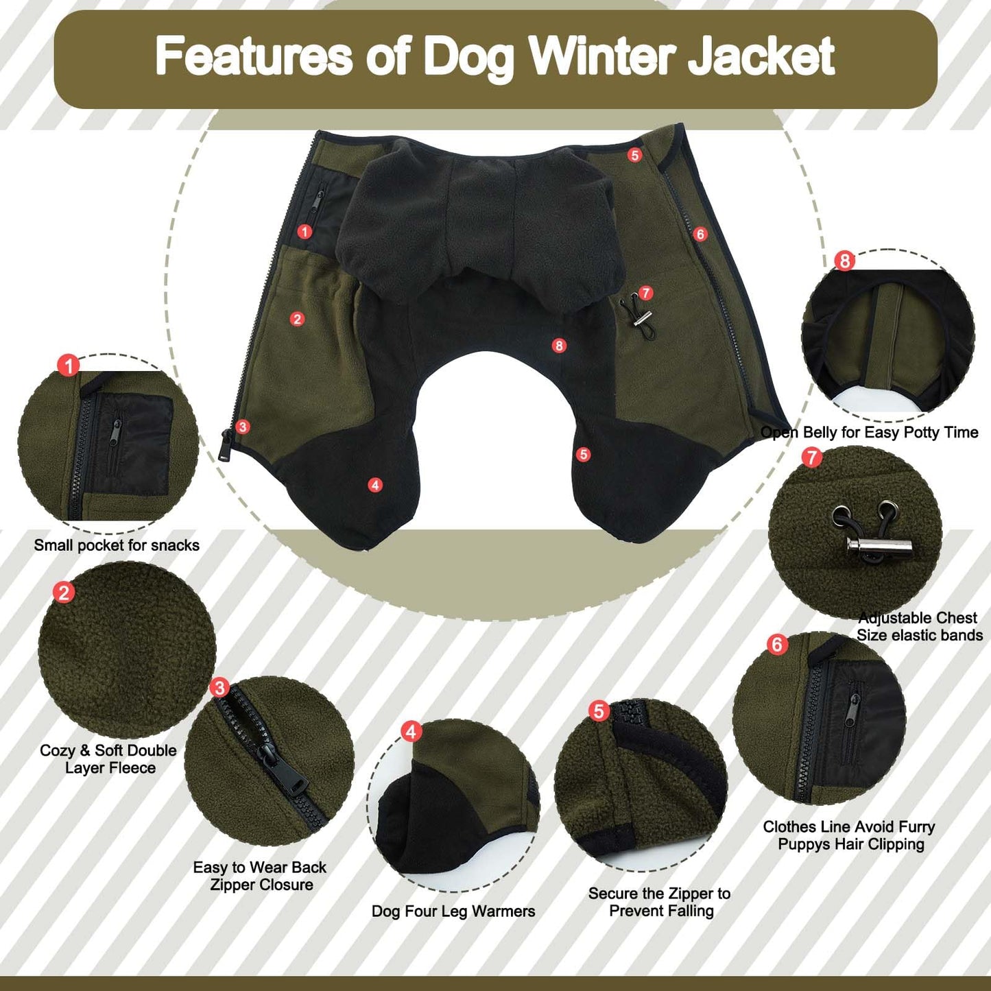 DENTRUN Dog Winter Coat Warm Fleece Jacket, Dog Pajamas Turtleneck Dog Sweater Puppy Cold Weather Outfit Thermal Bodysuit, Dog Sweatshirts Dog Snowsuit Puppy Coat Apparel Dog Fleece Soft Jumpsuit