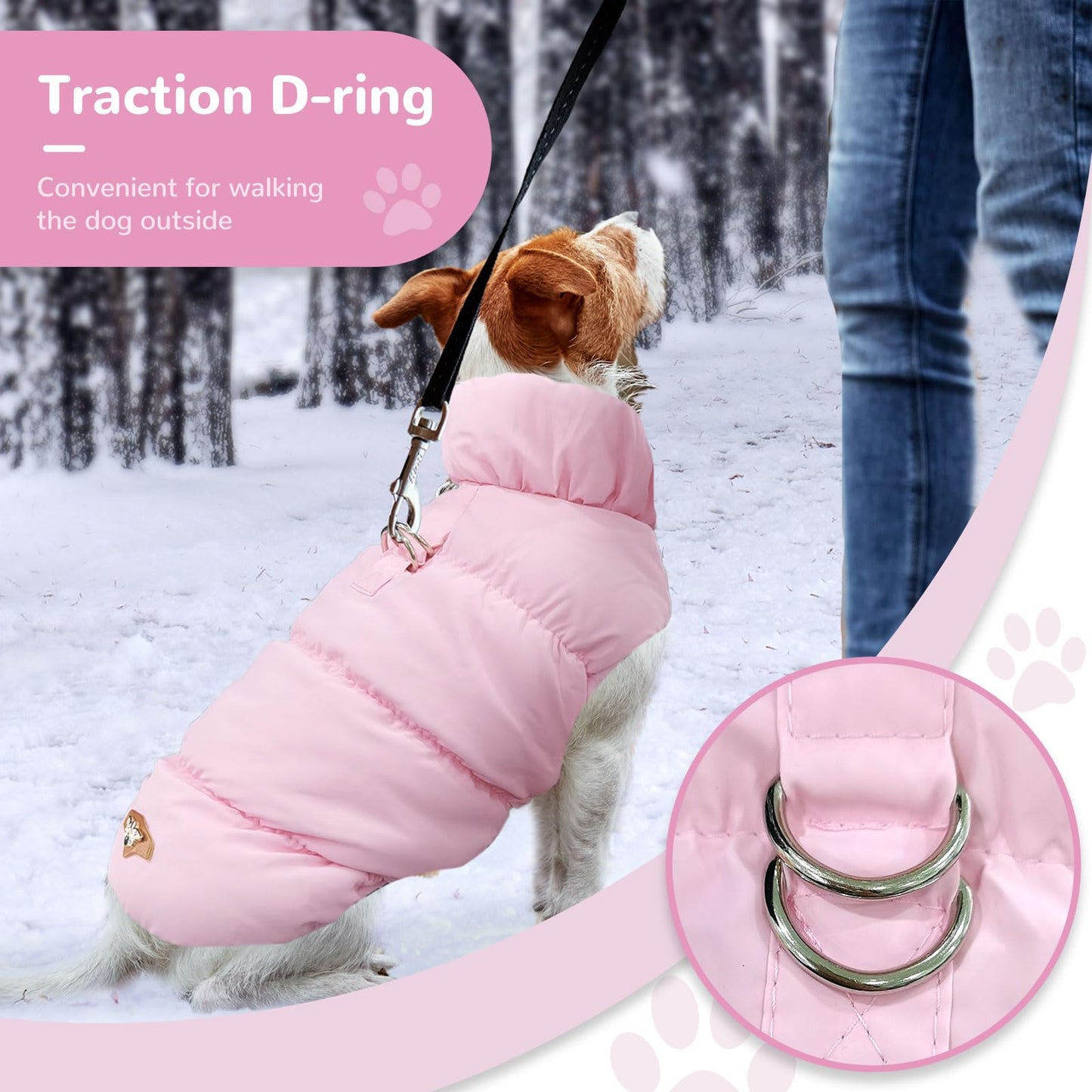 Winter Warm Dog Jacket for Small Medium Dogs Cat Cold Weather Coats with Harness Paded Dog Fleece Vest Waterproof Windproof Dog Snow Jacket Pet Puppy Clothes（Pink,S）