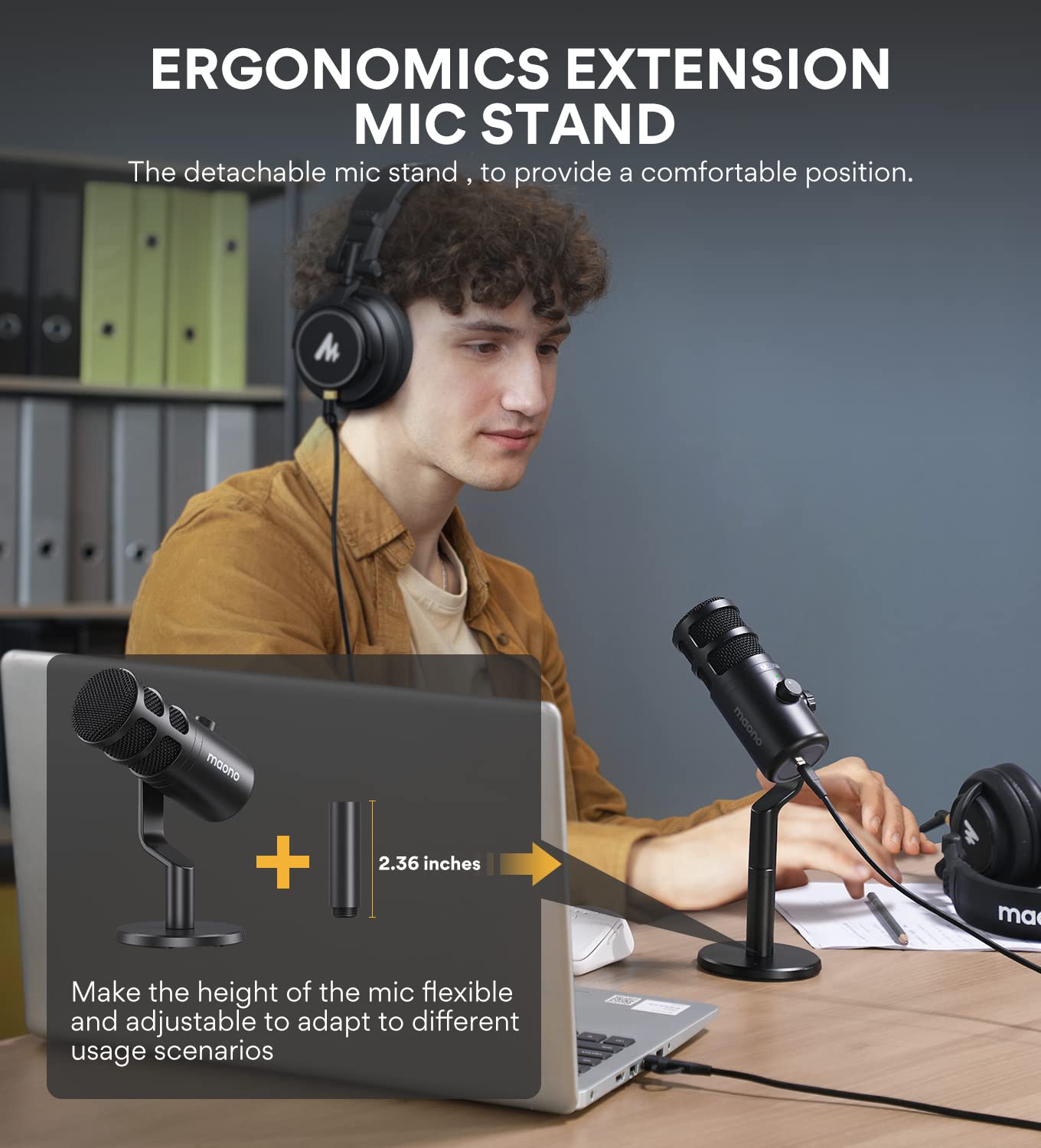 MAONO XLR Podcast Microphone, Cardioid Studio Dynamic Mic for Vocal Recording, Streaming, Voice-Over, Voice Isolation Technology, Metal Mic, Works for Audio Interface, Mixer, Sound Card-PD100