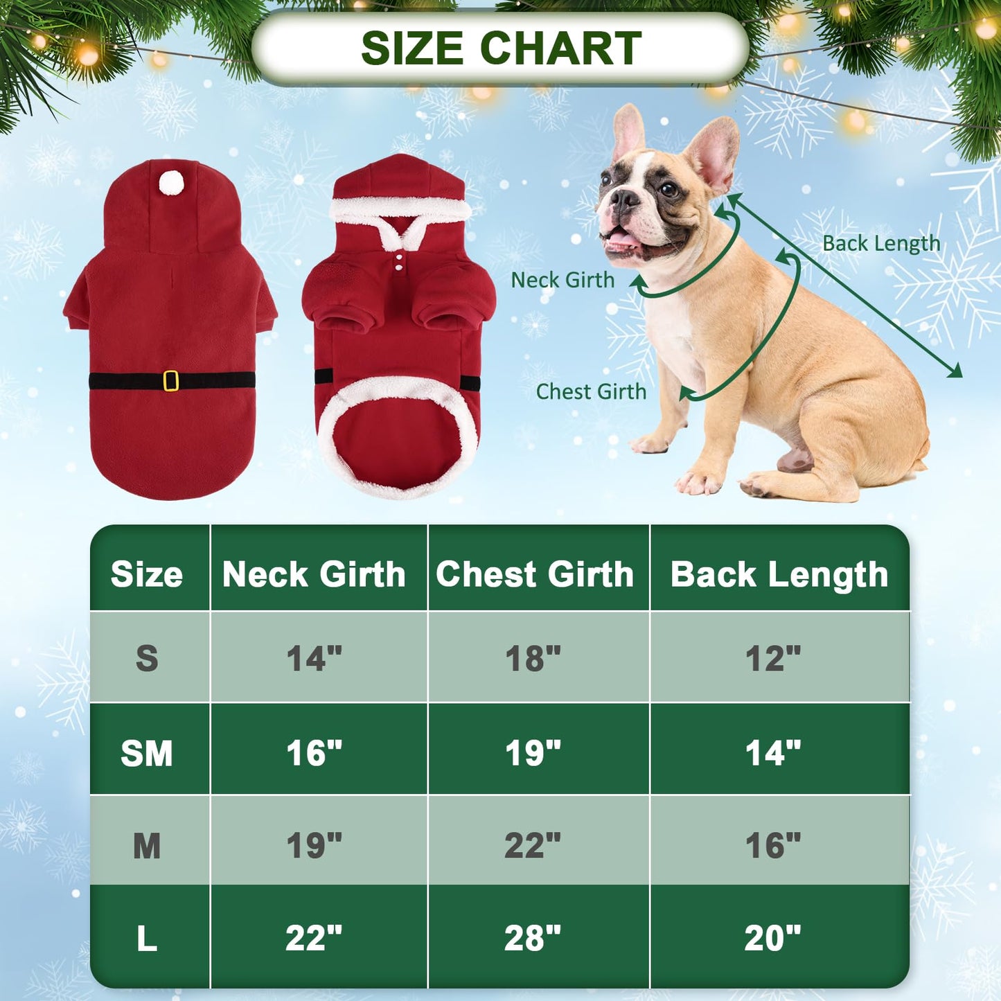 EXPAWLORER Christmas Dog Hoodie - Santa Claus Christmas Costume Outfit, Pet Winter Sweater Coat, Puppy Party Clothes Apparel for Small Medium Dogs