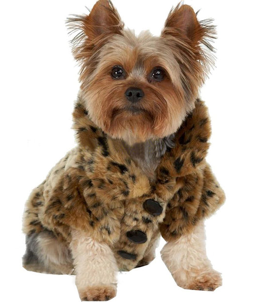 Leopard Print Faux Fur Dog Coat Pet Warm Sweater for Small Dogs Puppy Chihuahua (S)