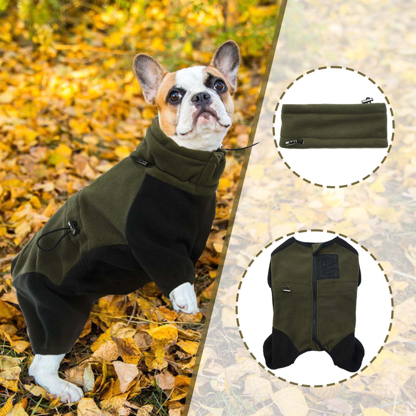 DENTRUN Dog Winter Coat Warm Fleece Jacket, Dog Pajamas Turtleneck Dog Sweater Puppy Cold Weather Outfit Thermal Bodysuit, Dog Sweatshirts Dog Snowsuit Puppy Coat Apparel Dog Fleece Soft Jumpsuit