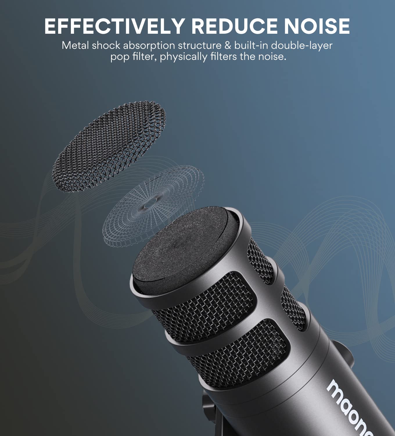 MAONO XLR Podcast Microphone, Cardioid Studio Dynamic Mic for Vocal Recording, Streaming, Voice-Over, Voice Isolation Technology, Metal Mic, Works for Audio Interface, Mixer, Sound Card-PD100