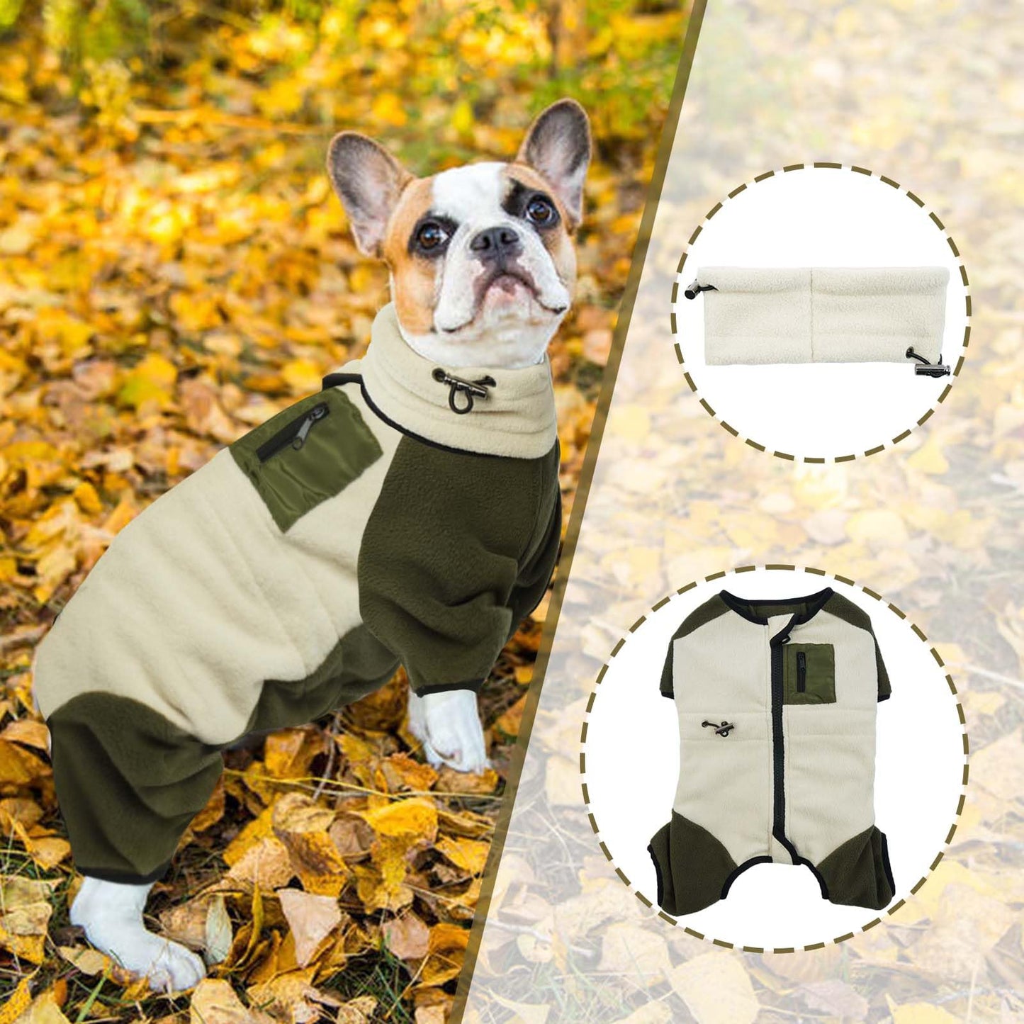 DENTRUN Dog Winter Coat Warm Fleece Jacket, Dog Pajamas Turtleneck Dog Sweater Puppy Cold Weather Outfit Thermal Bodysuit, Dog Sweatshirts Dog Snowsuit Puppy Coat Apparel Dog Fleece Soft Jumpsuit