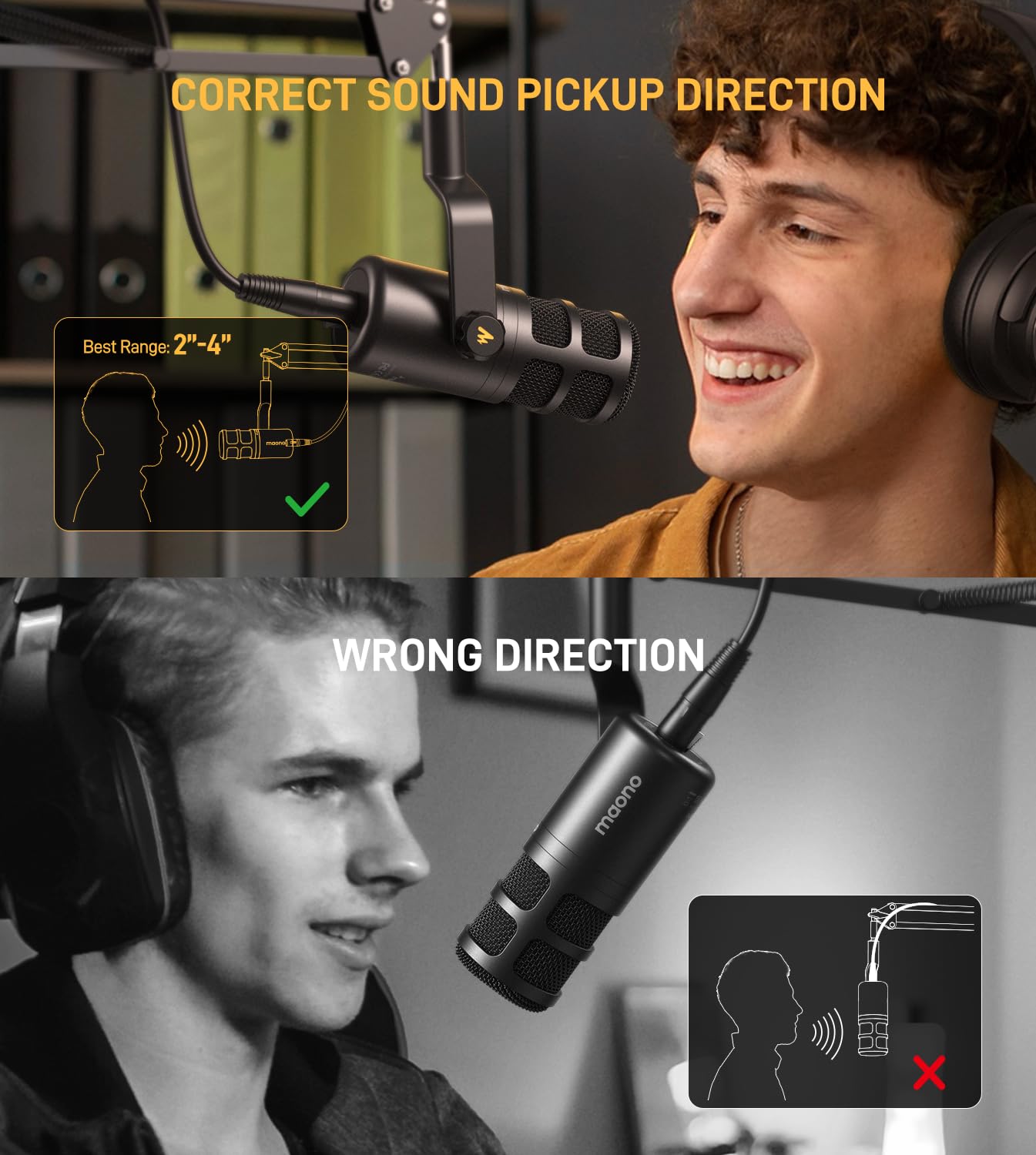 MAONO XLR Podcast Microphone, Cardioid Studio Dynamic Mic for Vocal Recording, Streaming, Voice-Over, Voice Isolation Technology, Metal Mic, Works for Audio Interface, Mixer, Sound Card-PD100