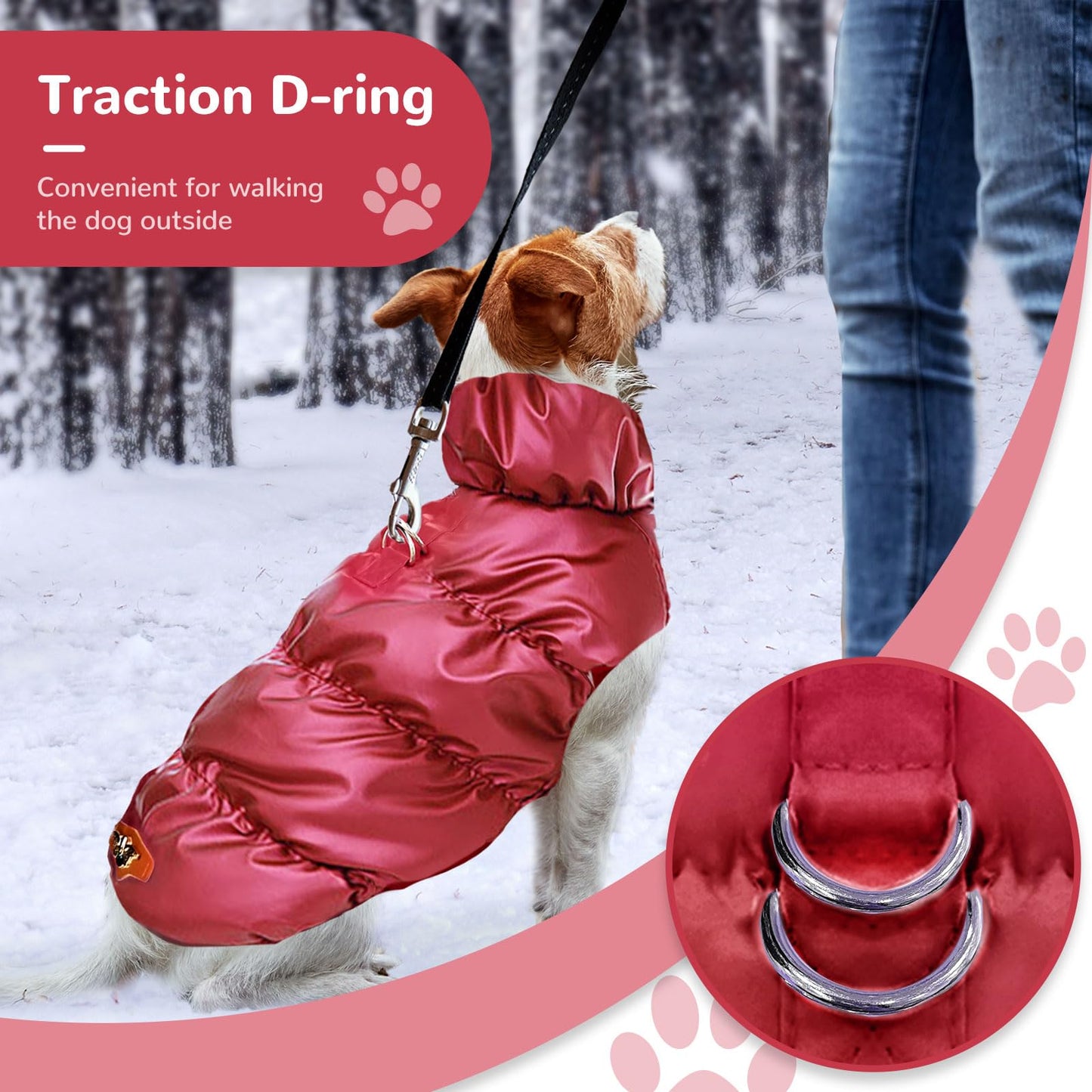 Winter Warm Dog Jacket for Small Medium Dogs Cat Cold Weather Coats with Harness Paded Dog Fleece Vest Waterproof Windproof Dog Snow Jacket Pet Puppy Clothes（Pink,S）