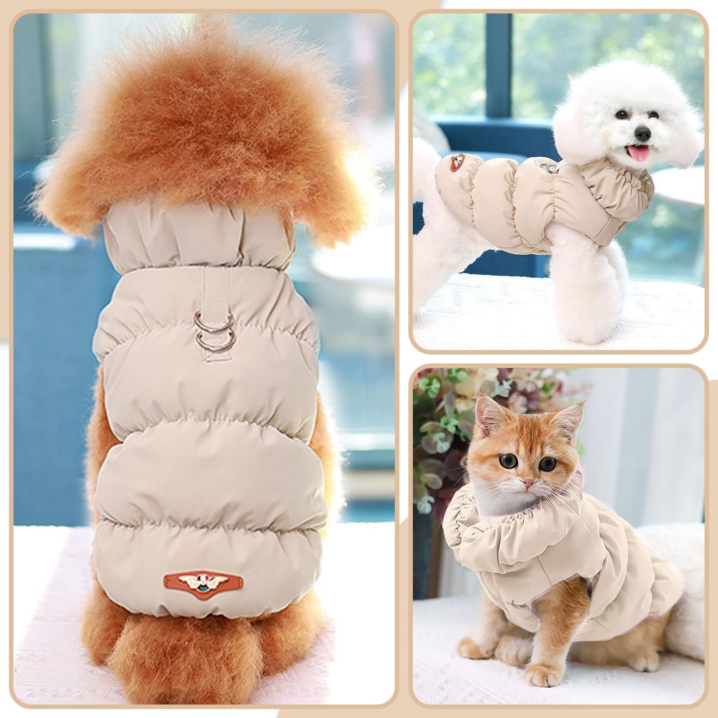 Winter Warm Dog Jacket for Small Medium Dogs Cat Cold Weather Coats with Harness Paded Dog Fleece Vest Waterproof Windproof Dog Snow Jacket Pet Puppy Clothes（Pink,S）