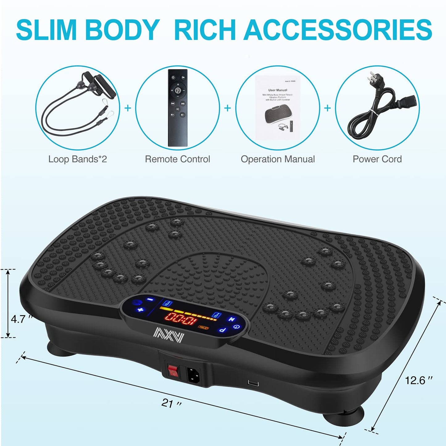 AXV Vibration Plate Fitness Platform Exercise Machine Vibrating Lymphatic Drainage Shaking Full Body Shaker Workout Vibrate Stand Shake Board Sport Gym for Weight Loss Fat Burner for Women Men