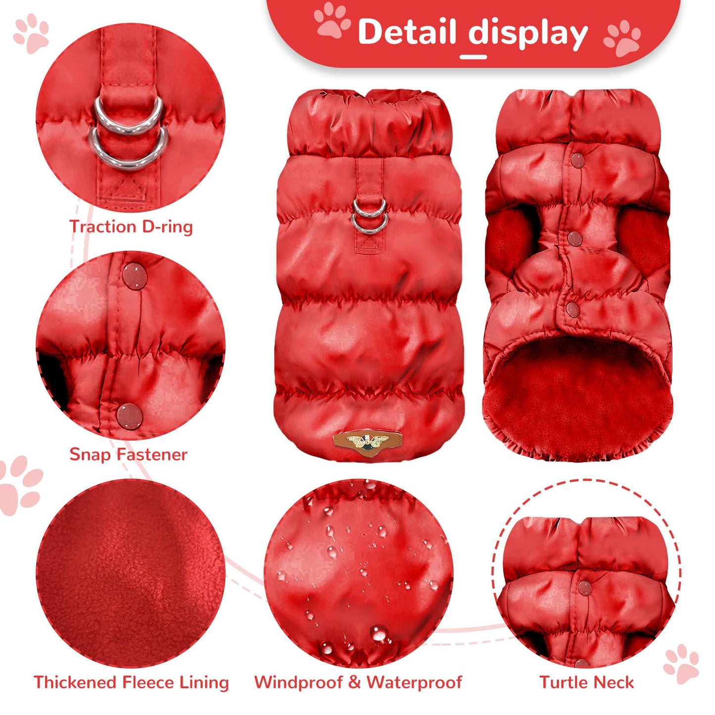 Winter Warm Dog Jacket for Small Medium Dogs Cat Cold Weather Coats with Harness Paded Dog Fleece Vest Waterproof Windproof Dog Snow Jacket Pet Puppy Clothes（Pink,S）