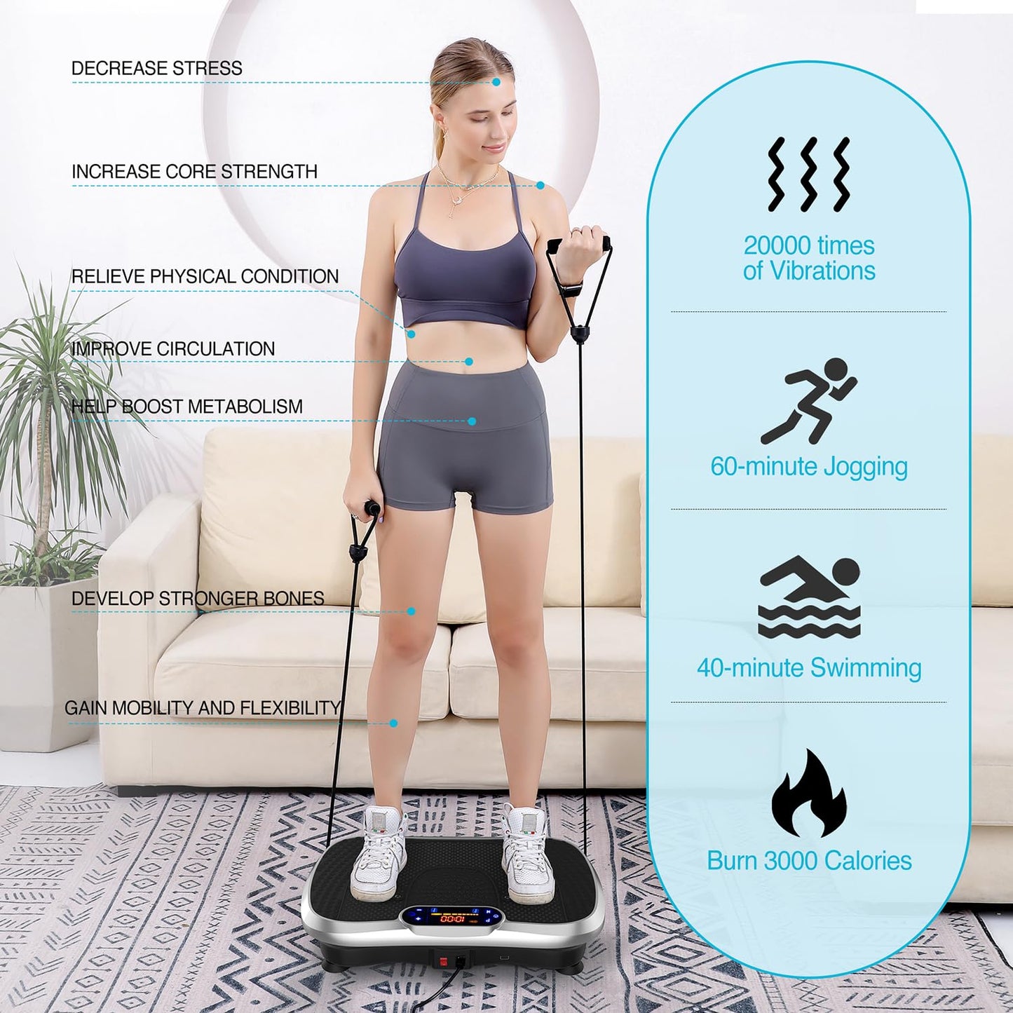 AXV Vibration Plate Fitness Platform Exercise Machine Vibrating Lymphatic Drainage Shaking Full Body Shaker Workout Vibrate Stand Shake Board Sport Gym for Weight Loss Fat Burner for Women Men