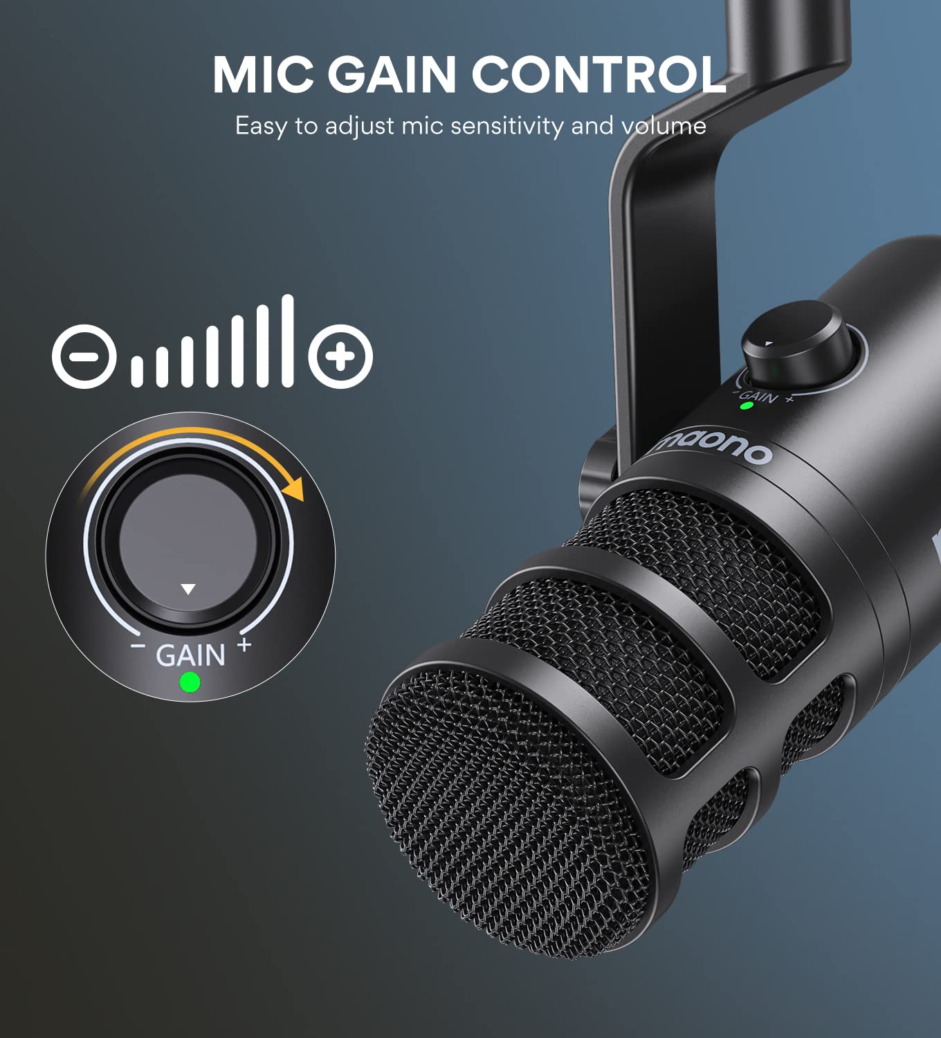 MAONO XLR Podcast Microphone, Cardioid Studio Dynamic Mic for Vocal Recording, Streaming, Voice-Over, Voice Isolation Technology, Metal Mic, Works for Audio Interface, Mixer, Sound Card-PD100