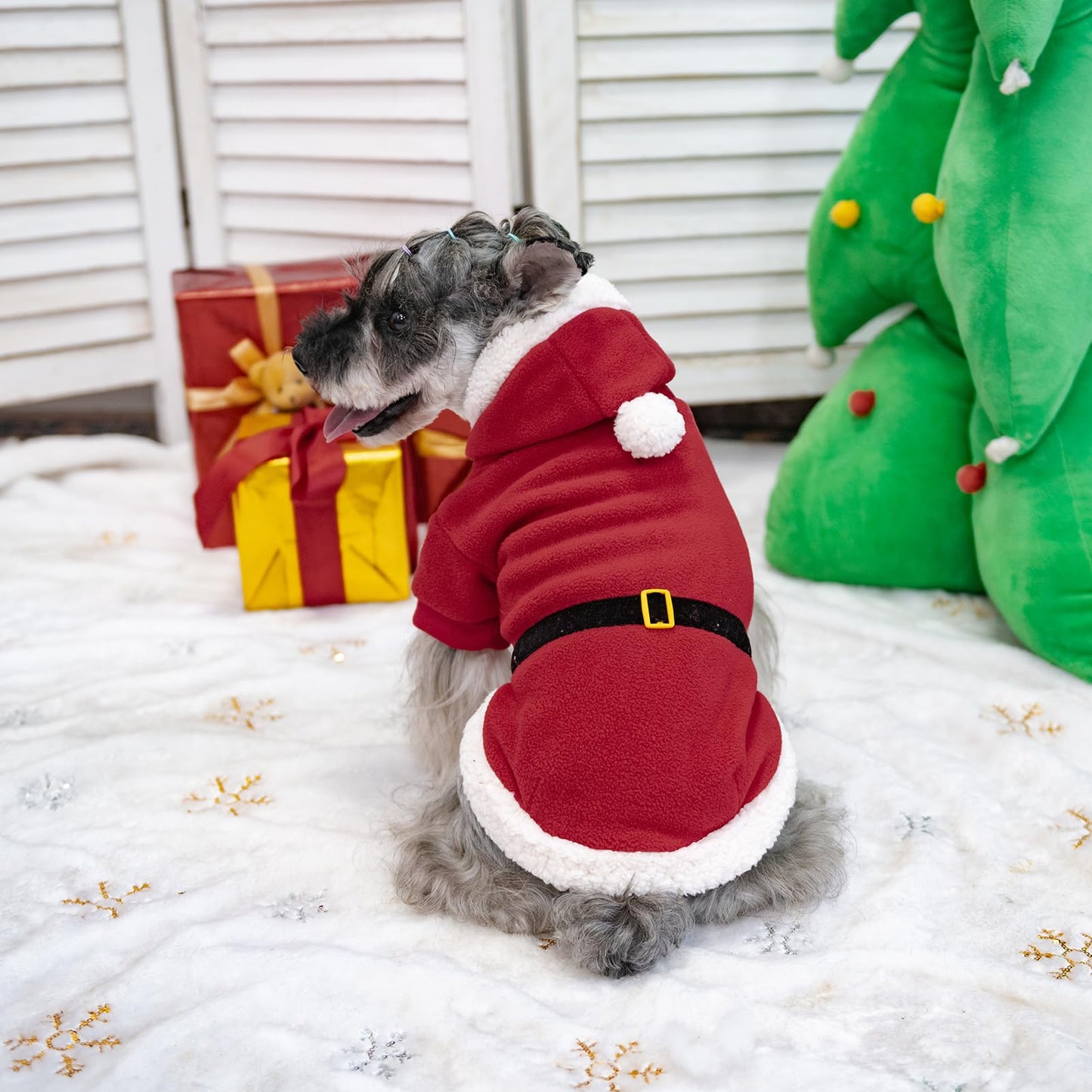 EXPAWLORER Christmas Dog Hoodie - Santa Claus Christmas Costume Outfit, Pet Winter Sweater Coat, Puppy Party Clothes Apparel for Small Medium Dogs