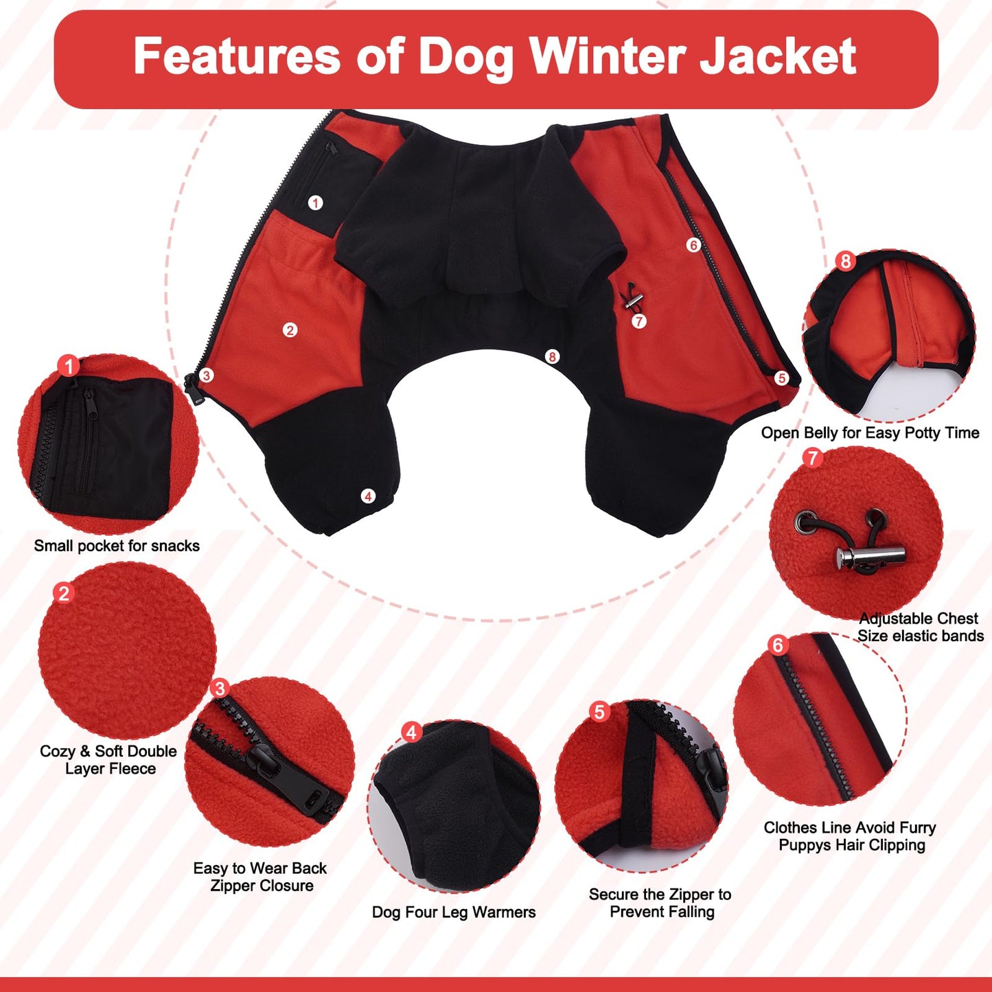 DENTRUN Dog Winter Coat Warm Fleece Jacket, Dog Pajamas Turtleneck Dog Sweater Puppy Cold Weather Outfit Thermal Bodysuit, Dog Sweatshirts Dog Snowsuit Puppy Coat Apparel Dog Fleece Soft Jumpsuit