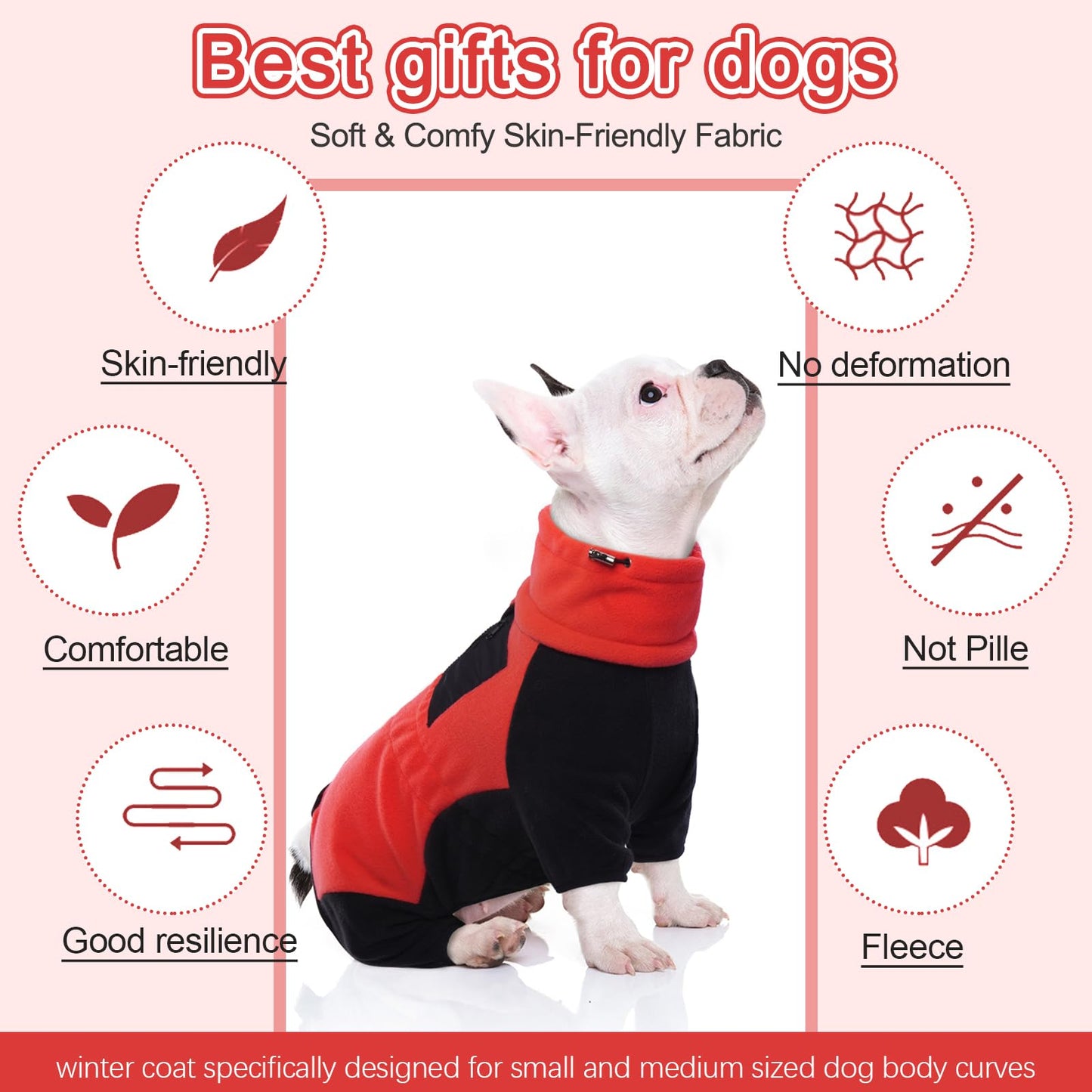 DENTRUN Dog Winter Coat Warm Fleece Jacket, Dog Pajamas Turtleneck Dog Sweater Puppy Cold Weather Outfit Thermal Bodysuit, Dog Sweatshirts Dog Snowsuit Puppy Coat Apparel Dog Fleece Soft Jumpsuit