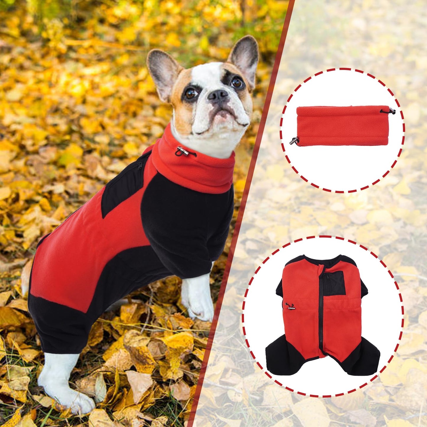 DENTRUN Dog Winter Coat Warm Fleece Jacket, Dog Pajamas Turtleneck Dog Sweater Puppy Cold Weather Outfit Thermal Bodysuit, Dog Sweatshirts Dog Snowsuit Puppy Coat Apparel Dog Fleece Soft Jumpsuit