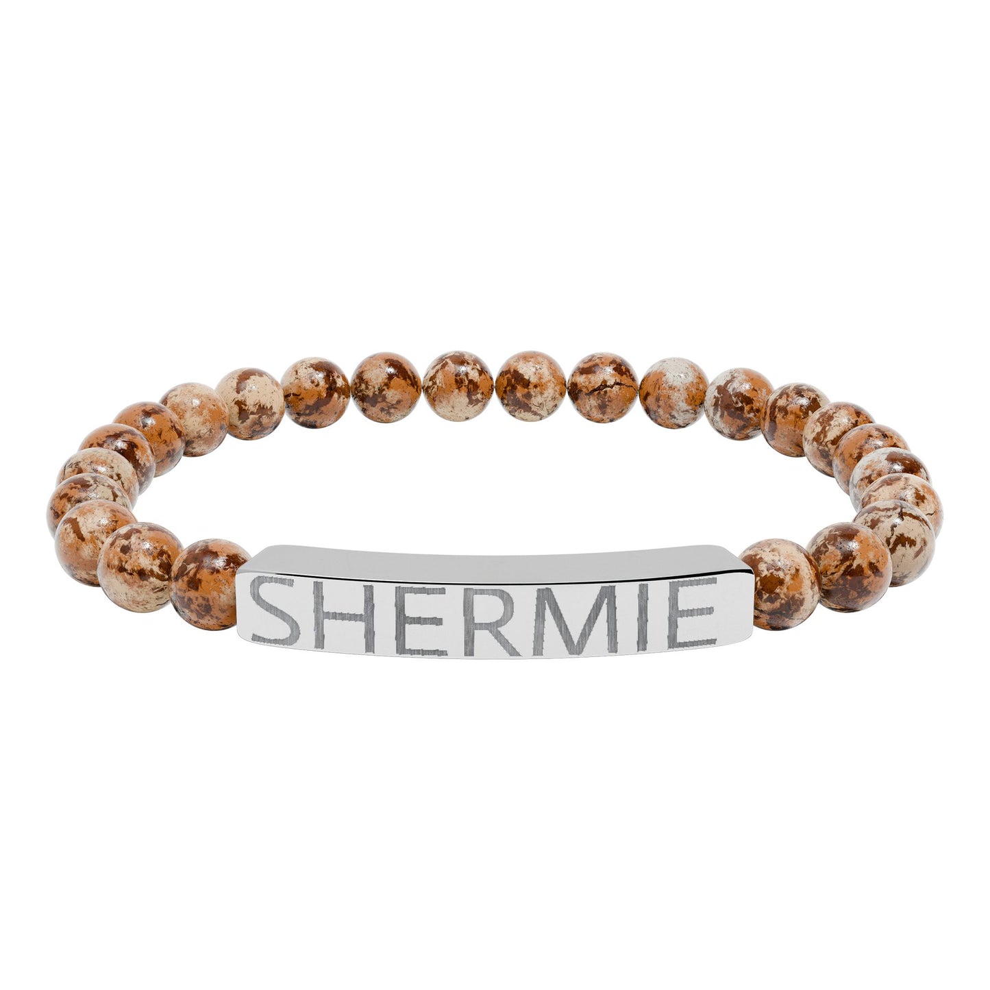 Engravable Natural Stone Stretch Bar Bracelet — Personalized Name Beaded Bracelet