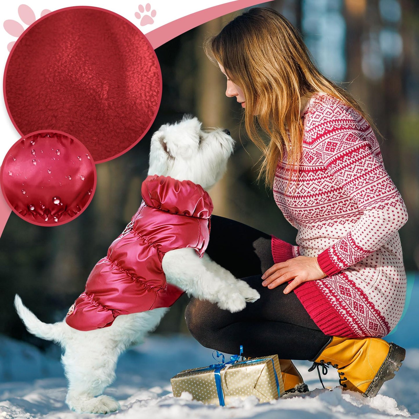 Winter Warm Dog Jacket for Small Medium Dogs Cat Cold Weather Coats with Harness Paded Dog Fleece Vest Waterproof Windproof Dog Snow Jacket Pet Puppy Clothes（Pink,S）