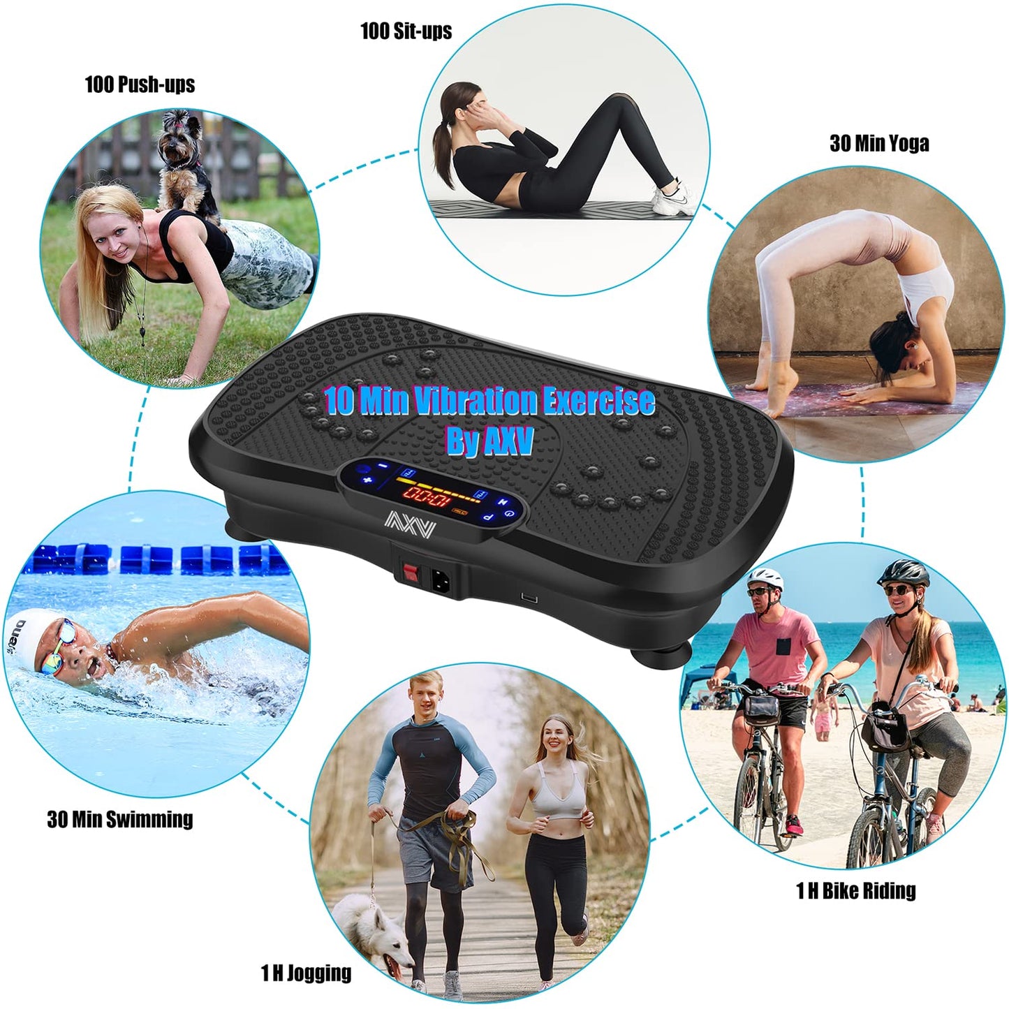 AXV Vibration Plate Fitness Platform Exercise Machine Vibrating Lymphatic Drainage Shaking Full Body Shaker Workout Vibrate Stand Shake Board Sport Gym for Weight Loss Fat Burner for Women Men