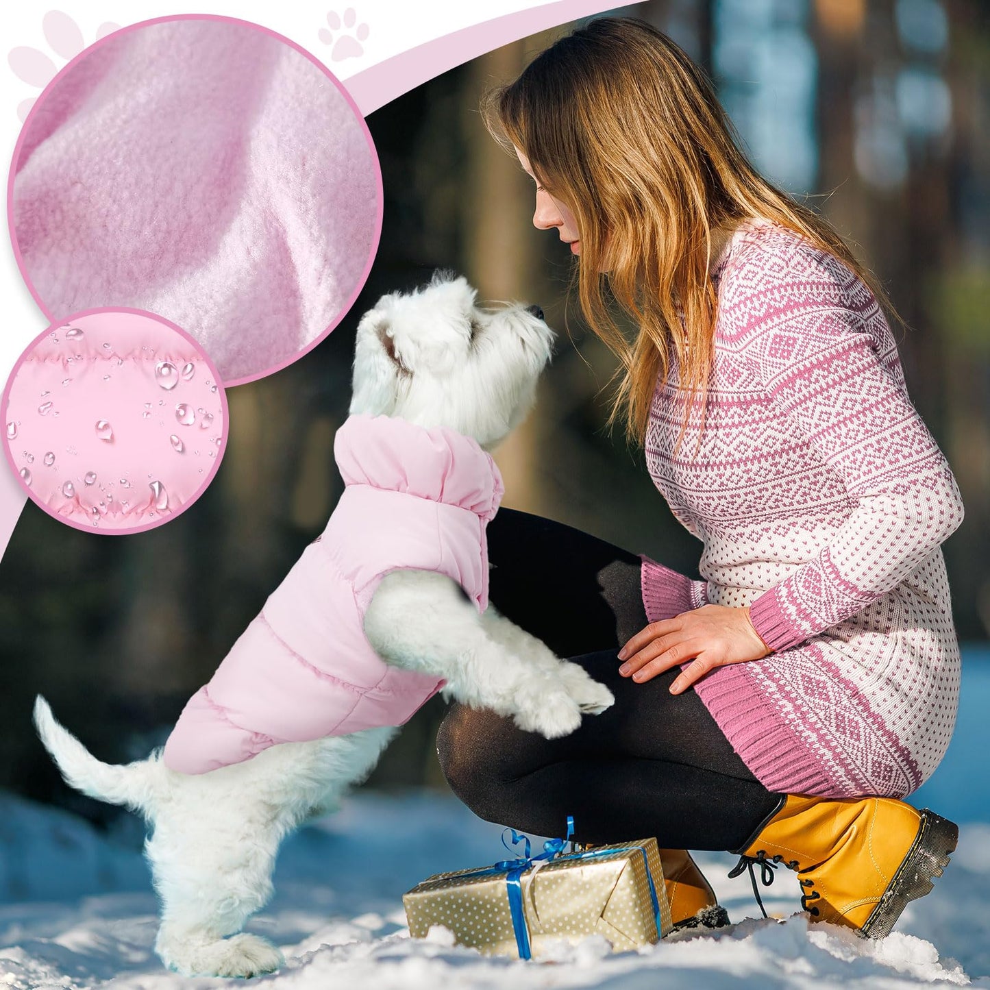 Winter Warm Dog Jacket for Small Medium Dogs Cat Cold Weather Coats with Harness Paded Dog Fleece Vest Waterproof Windproof Dog Snow Jacket Pet Puppy Clothes（Pink,S）