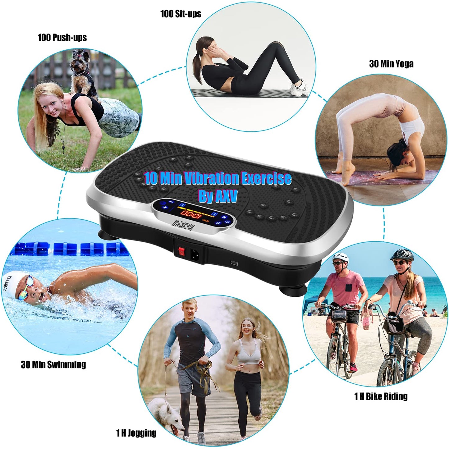 AXV Vibration Plate Fitness Platform Exercise Machine Vibrating Lymphatic Drainage Shaking Full Body Shaker Workout Vibrate Stand Shake Board Sport Gym for Weight Loss Fat Burner for Women Men