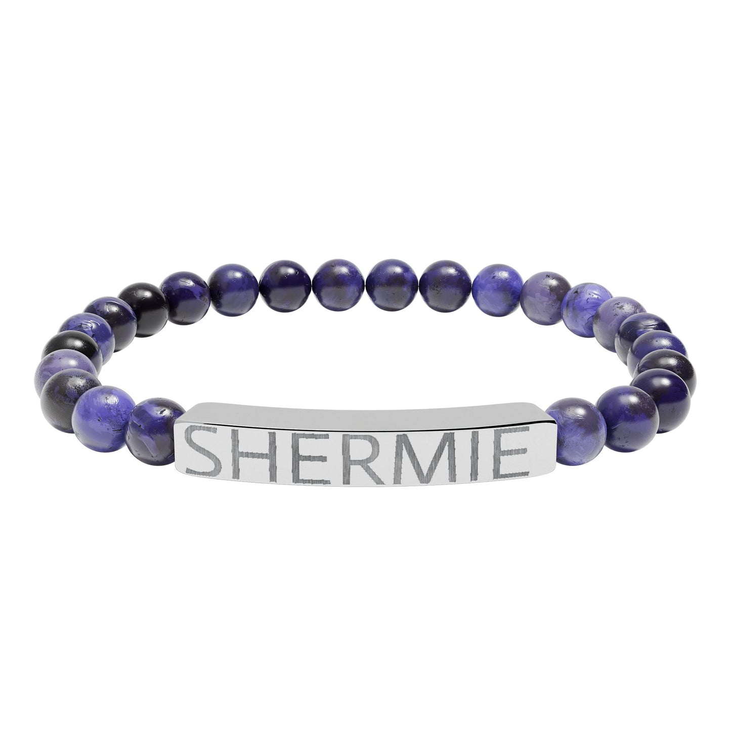 Engravable Natural Stone Stretch Bar Bracelet — Personalized Name Beaded Bracelet