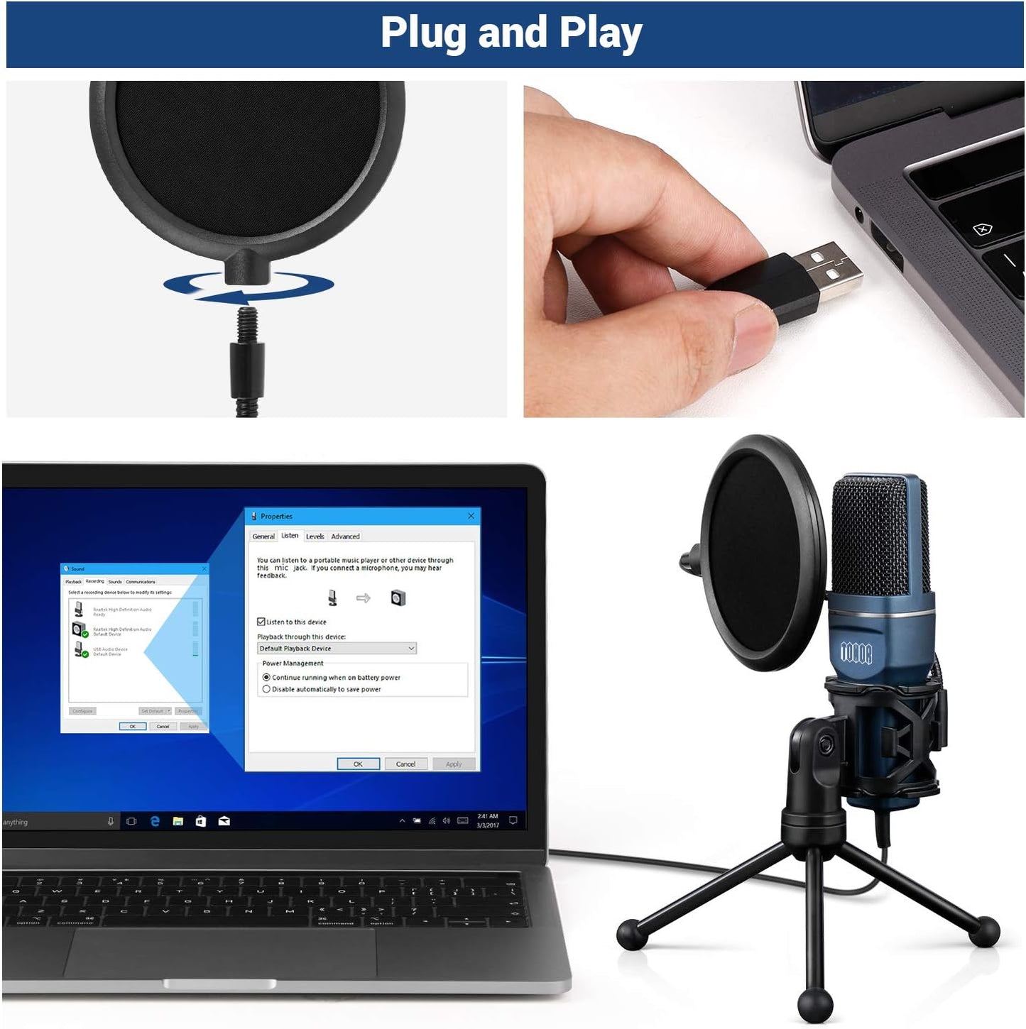 TONOR USB Microphone, Computer Cardioid